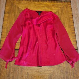 Robbie Bee Red Cowl Neck Satin Blouse - 100% Silk